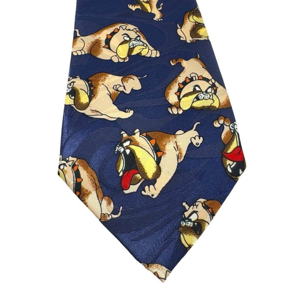 Steven Harris Handmade Bulldog Tie Novelty Dog Blue USA Preppy